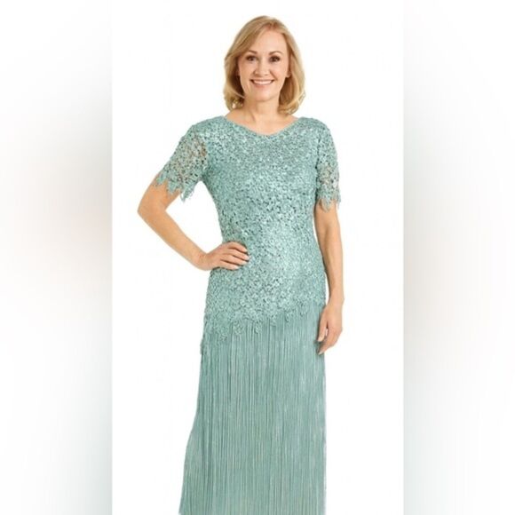 Cattiva Vintage Sage Green Lace Formal Dress Size 10 Gown Made in USA - Picture 1 of 10